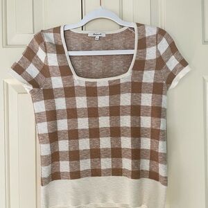 Madewell checkered knit top - Size SMALL. Color brown & cream. Lightly used
